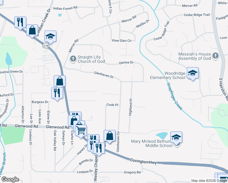 map of restaurants, bars, coffee shops, grocery stores, and more near 4346 Christine Court in Decatur