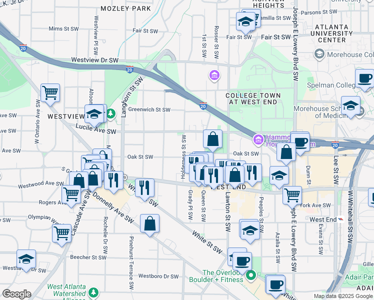 map of restaurants, bars, coffee shops, grocery stores, and more near 509 Holderness Street Southwest in Atlanta