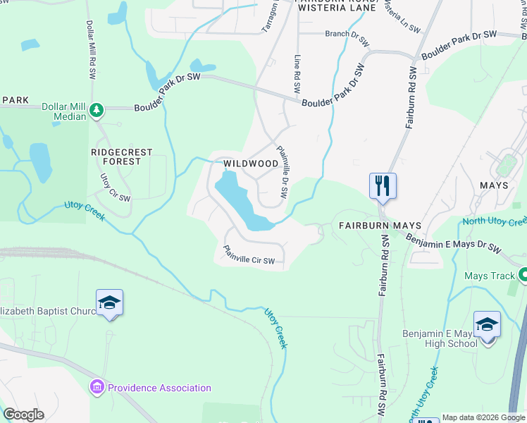 map of restaurants, bars, coffee shops, grocery stores, and more near 488 Plainville Drive Southwest in Atlanta