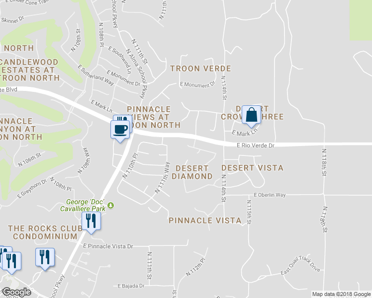 map of restaurants, bars, coffee shops, grocery stores, and more near 11269 East White Feather Lane in Scottsdale