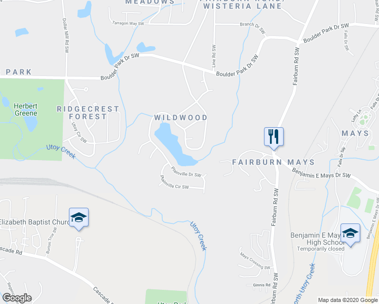 map of restaurants, bars, coffee shops, grocery stores, and more near 488 Plainville Drive Southwest in Atlanta