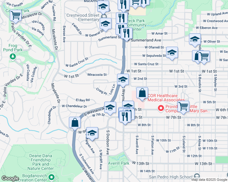 map of restaurants, bars, coffee shops, grocery stores, and more near 332 Lois Lane in Los Angeles