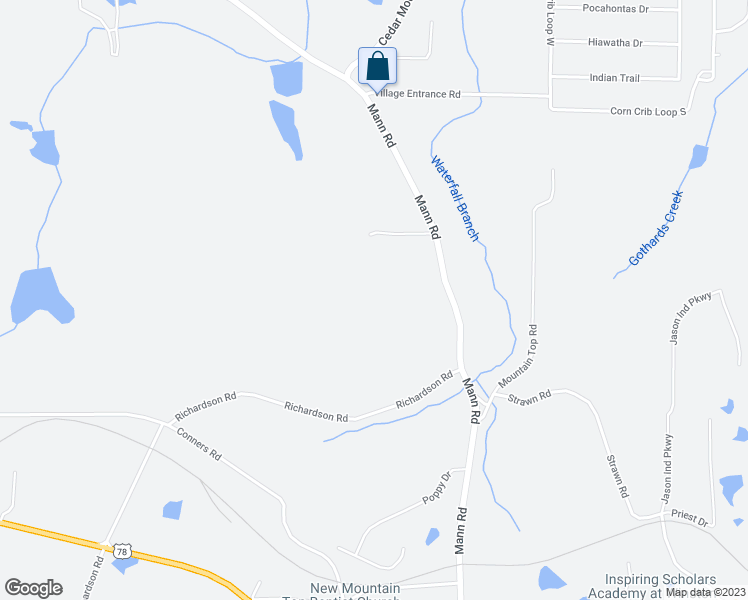 map of restaurants, bars, coffee shops, grocery stores, and more near 2361 Mann Road in Douglasville
