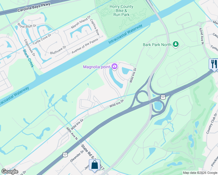 map of restaurants, bars, coffee shops, grocery stores, and more near 4886 Luster Leaf Circle in Myrtle Beach