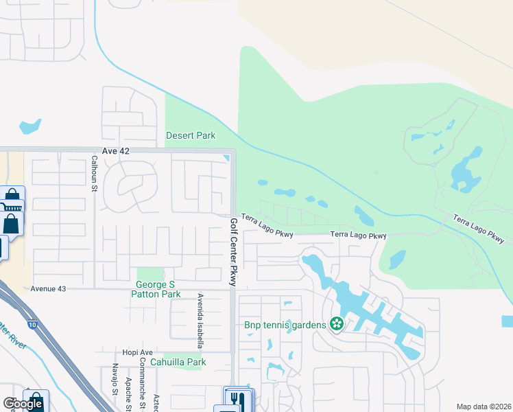 map of restaurants, bars, coffee shops, grocery stores, and more near 42409 Lamporo Way in Indio