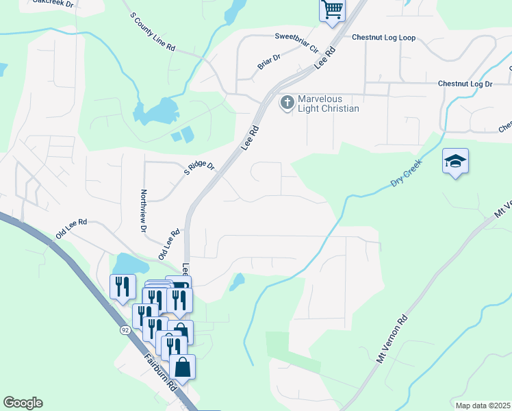map of restaurants, bars, coffee shops, grocery stores, and more near 2644 Johnsbrooke Drive in Lithia Springs