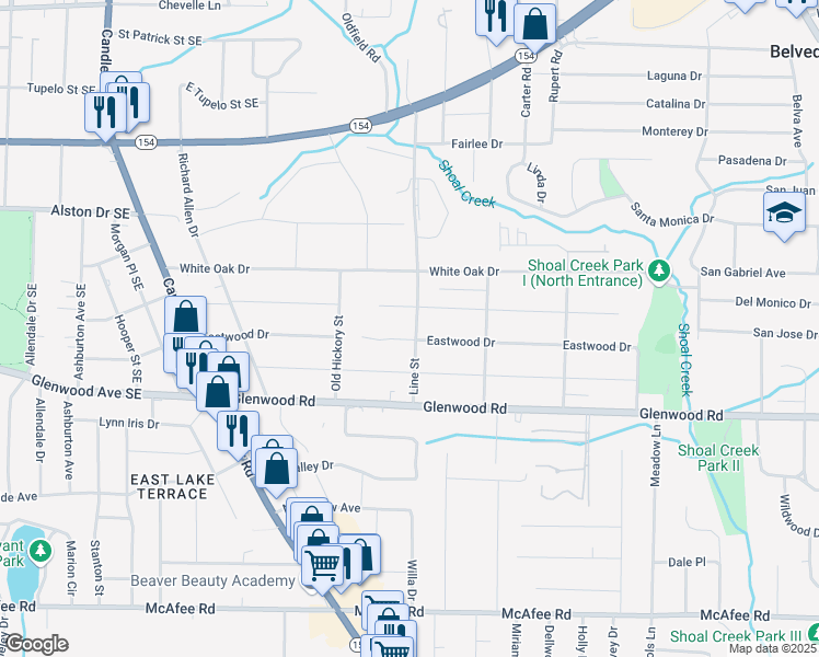 map of restaurants, bars, coffee shops, grocery stores, and more near 1743 Line Street in Decatur