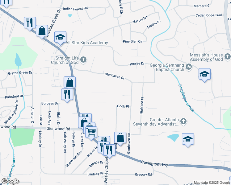 map of restaurants, bars, coffee shops, grocery stores, and more near 4318 Christine Court in Decatur
