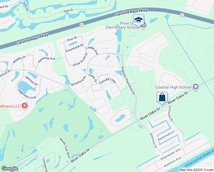 map of restaurants, bars, coffee shops, grocery stores, and more near 801 New London Court in Myrtle Beach