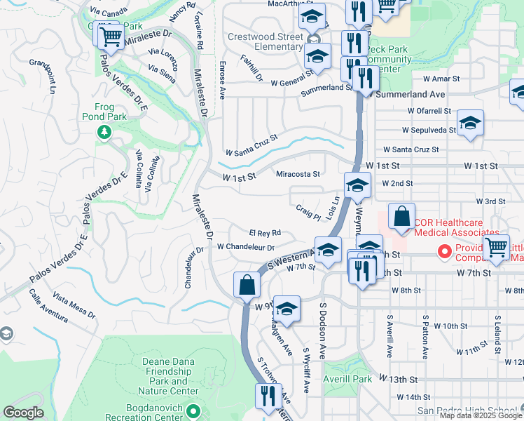 map of restaurants, bars, coffee shops, grocery stores, and more near 358 Miraleste Drive in Los Angeles