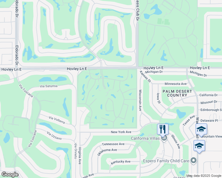map of restaurants, bars, coffee shops, grocery stores, and more near 42351 Sari Court in Palm Desert