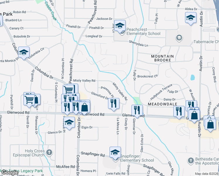 map of restaurants, bars, coffee shops, grocery stores, and more near 3460 Primrose Pl in Decatur