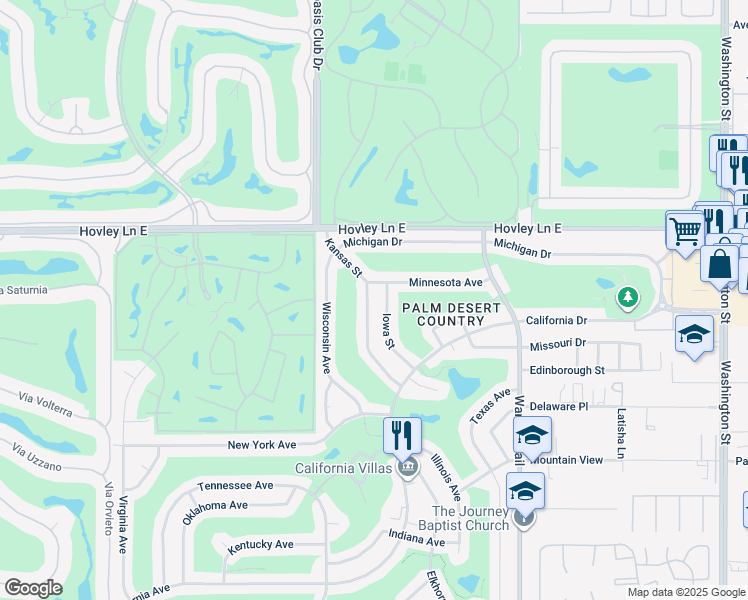 map of restaurants, bars, coffee shops, grocery stores, and more near 42420 Kansas Street in Palm Desert