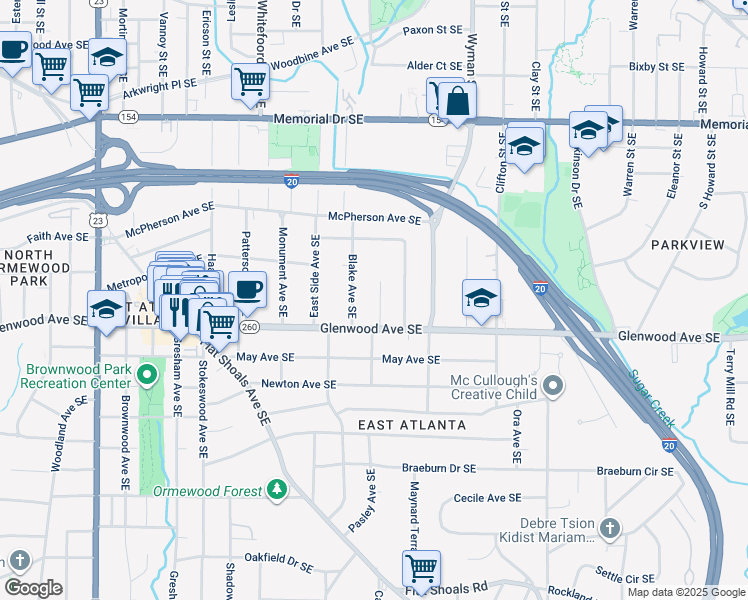 map of restaurants, bars, coffee shops, grocery stores, and more near 471 Pasley Avenue Southeast in Atlanta