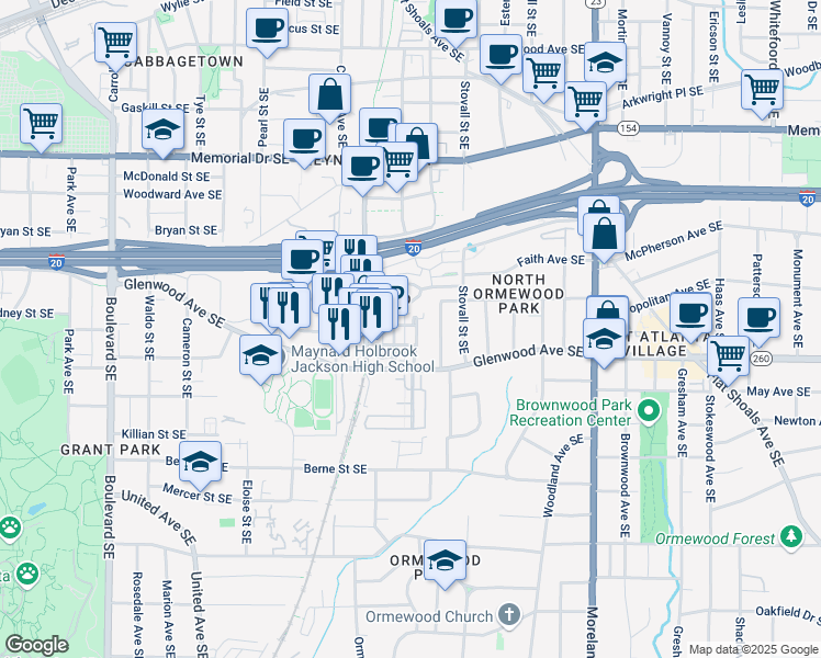 map of restaurants, bars, coffee shops, grocery stores, and more near 473 Hamilton Street Southeast in Atlanta