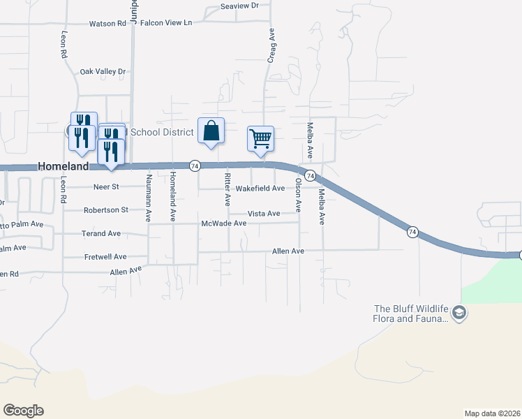 map of restaurants, bars, coffee shops, grocery stores, and more near in Homeland