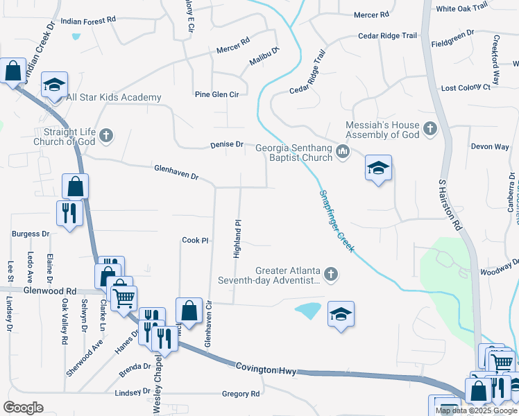map of restaurants, bars, coffee shops, grocery stores, and more near 1714 Highland Place in Decatur