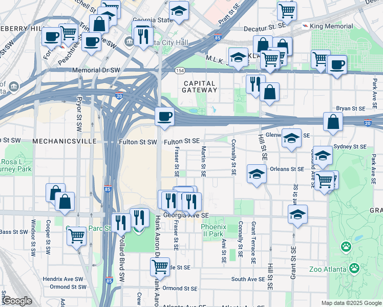 map of restaurants, bars, coffee shops, grocery stores, and more near 79 Hammock Place Southeast in Atlanta