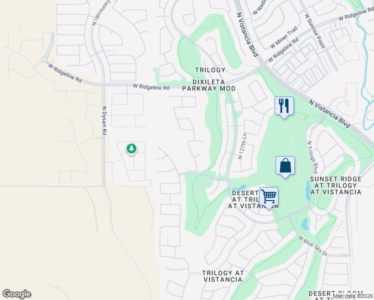 map of restaurants, bars, coffee shops, grocery stores, and more near 28459 North 129th Drive in Peoria