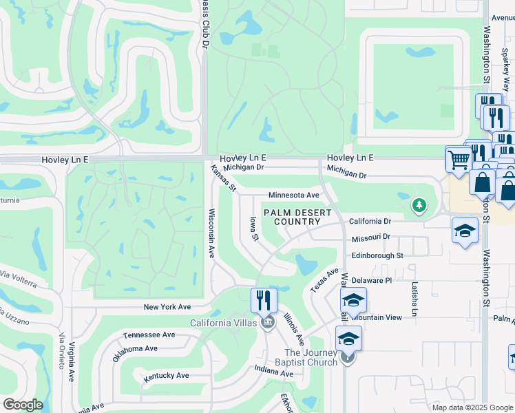map of restaurants, bars, coffee shops, grocery stores, and more near 42420 Iowa Street in Palm Desert