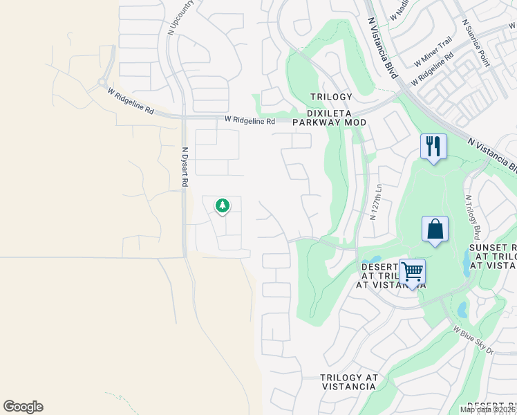 map of restaurants, bars, coffee shops, grocery stores, and more near 28432 North 130th Drive in Peoria
