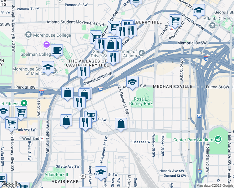 map of restaurants, bars, coffee shops, grocery stores, and more near 555 McDaniel Street Southwest in Atlanta