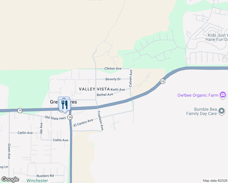 map of restaurants, bars, coffee shops, grocery stores, and more near 33849 Keith Avenue in Hemet