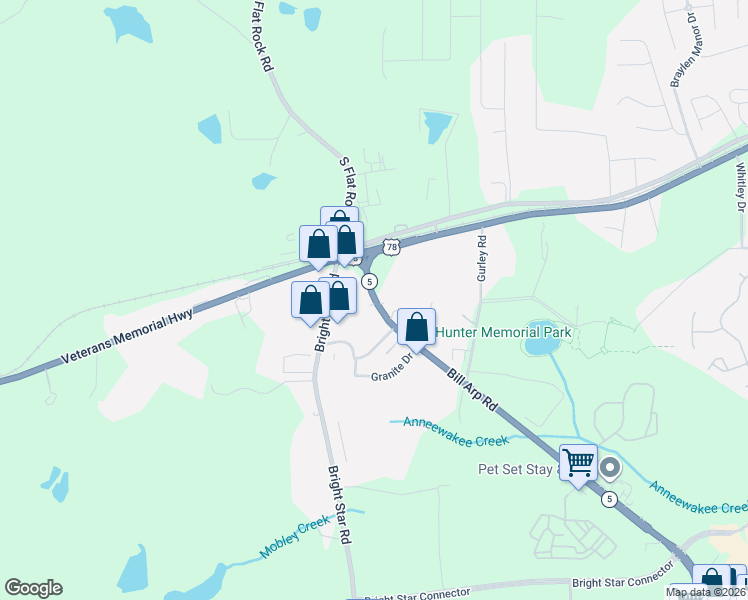 map of restaurants, bars, coffee shops, grocery stores, and more near 8888 Highway 5 in Douglasville