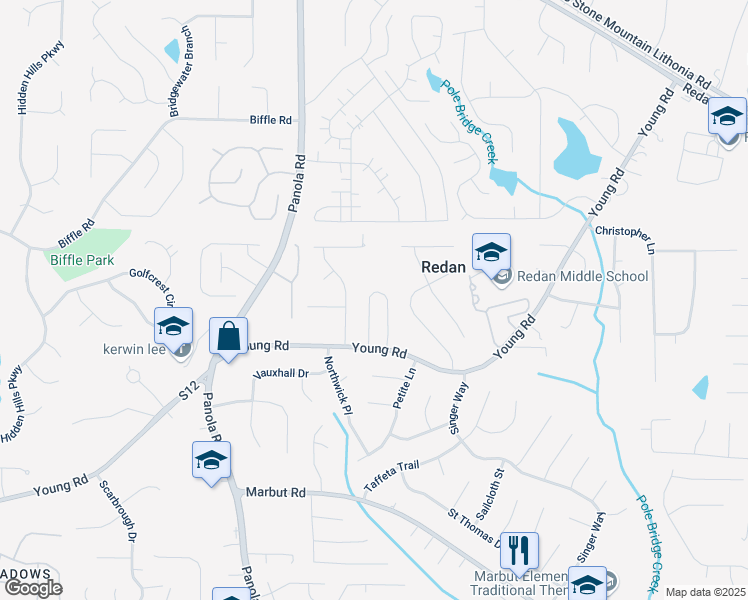 map of restaurants, bars, coffee shops, grocery stores, and more near 1703 Laurel Creek Circle in Lithonia