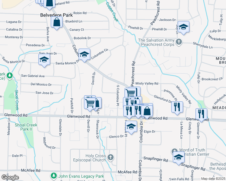 map of restaurants, bars, coffee shops, grocery stores, and more near 1766 McKenzie Drive in Decatur