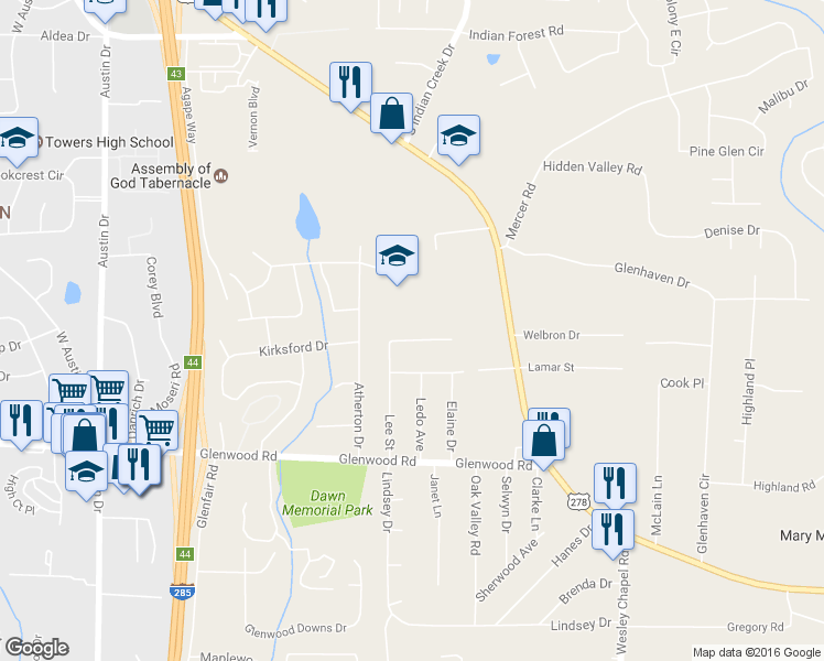 map of restaurants, bars, coffee shops, grocery stores, and more near 1703 Lee Street in Decatur