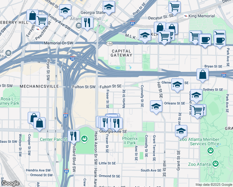 map of restaurants, bars, coffee shops, grocery stores, and more near 79 Hammock Place Southeast in Atlanta