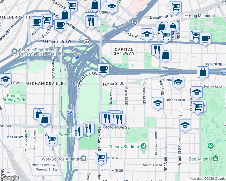 map of restaurants, bars, coffee shops, grocery stores, and more near 489 Reed Street Southeast in Atlanta