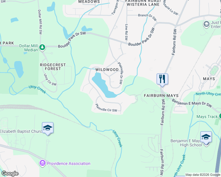 map of restaurants, bars, coffee shops, grocery stores, and more near 488 Plainville Drive Southwest in Atlanta