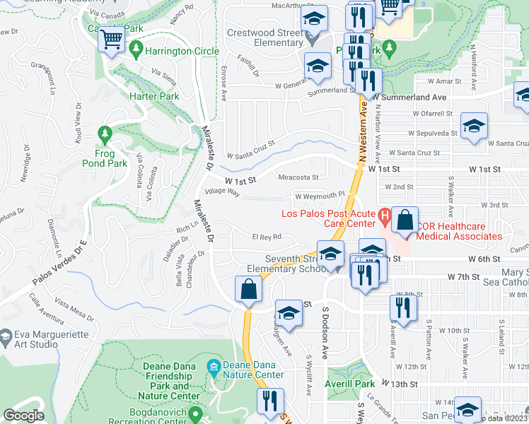 map of restaurants, bars, coffee shops, grocery stores, and more near 332 Miraleste Drive in Los Angeles