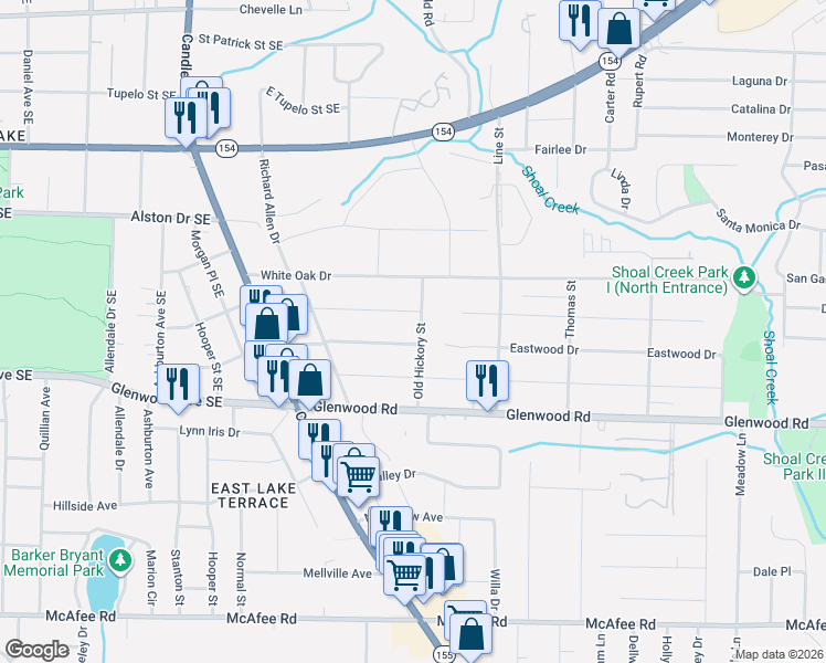 map of restaurants, bars, coffee shops, grocery stores, and more near 1749 Old Hickory Street in Decatur