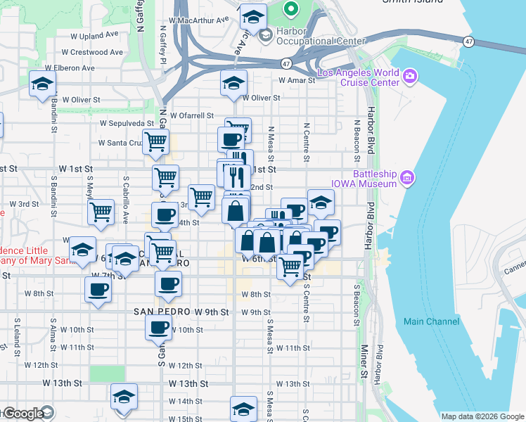 map of restaurants, bars, coffee shops, grocery stores, and more near 340 South Mesa Street in Los Angeles