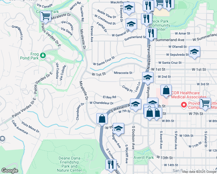 map of restaurants, bars, coffee shops, grocery stores, and more near 332 Miraleste Drive in Los Angeles
