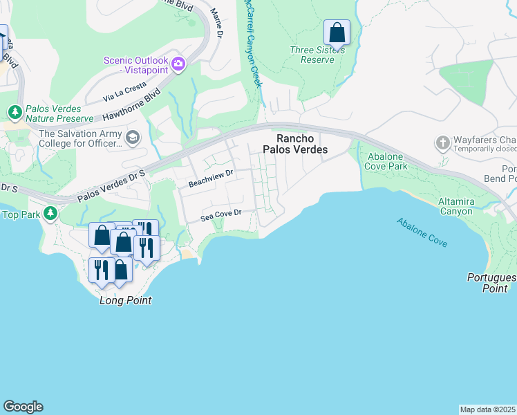 map of restaurants, bars, coffee shops, grocery stores, and more near in Rancho Palos Verdes