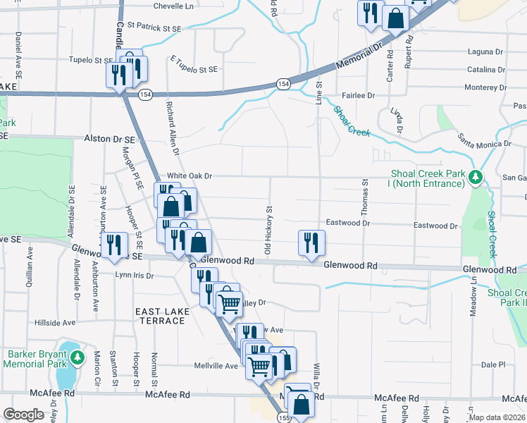 map of restaurants, bars, coffee shops, grocery stores, and more near 1749 Old Hickory Street in Decatur