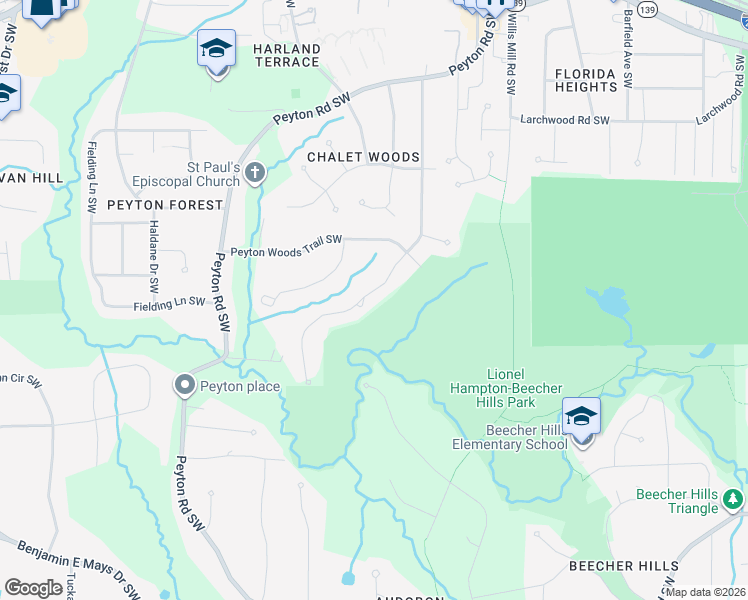 map of restaurants, bars, coffee shops, grocery stores, and more near 554 Cativo Drive Southwest in Atlanta