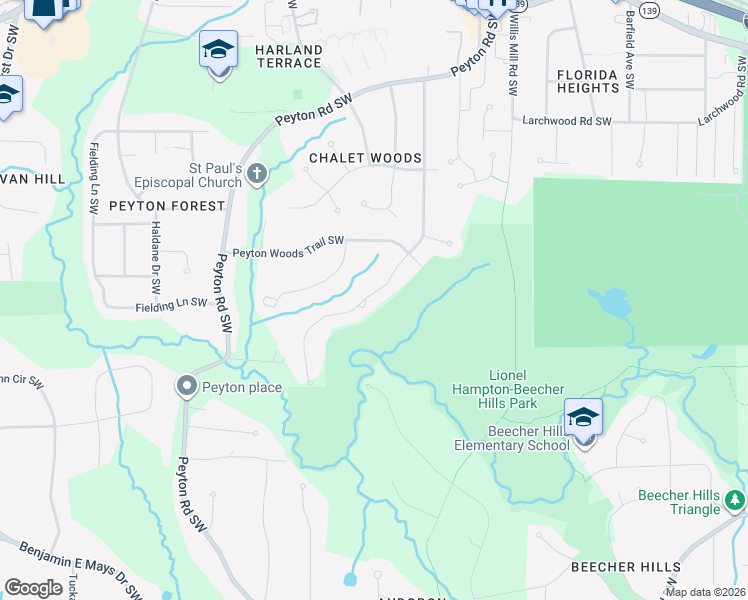 map of restaurants, bars, coffee shops, grocery stores, and more near 554 Cativo Drive Southwest in Atlanta