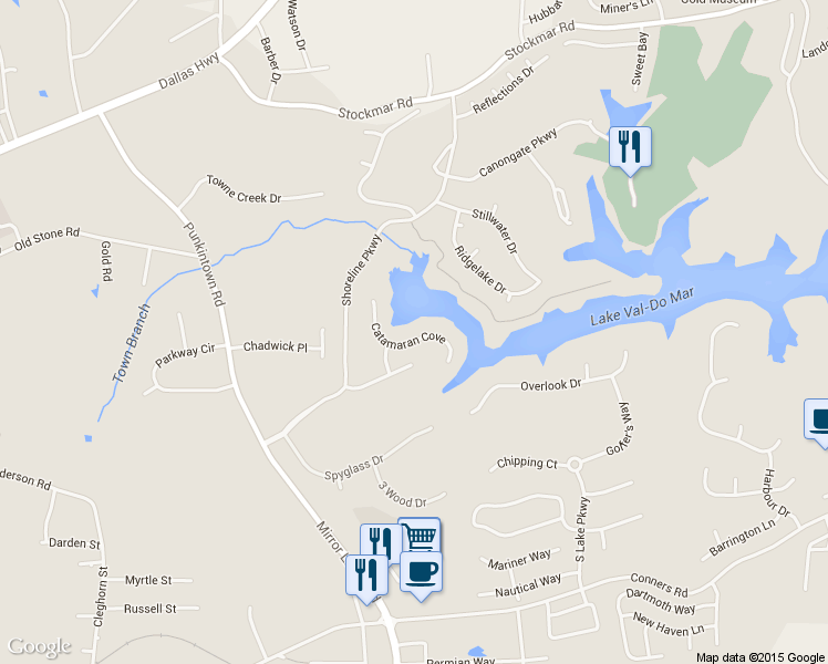 map of restaurants, bars, coffee shops, grocery stores, and more near 3018 Catamaran Cove in Villa Rica