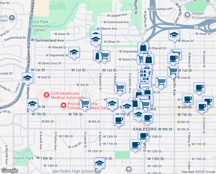 map of restaurants, bars, coffee shops, grocery stores, and more near 945 West 3rd Street in Los Angeles County