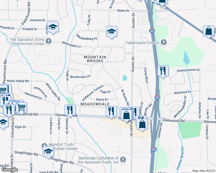map of restaurants, bars, coffee shops, grocery stores, and more near 1658 Hollyhock Terrace in Decatur