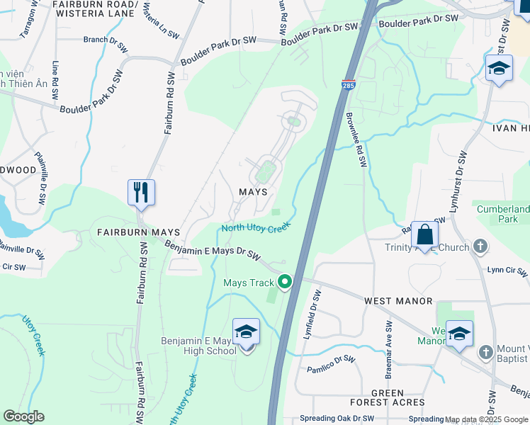 map of restaurants, bars, coffee shops, grocery stores, and more near 522 Constellation Overlook Southwest in Atlanta