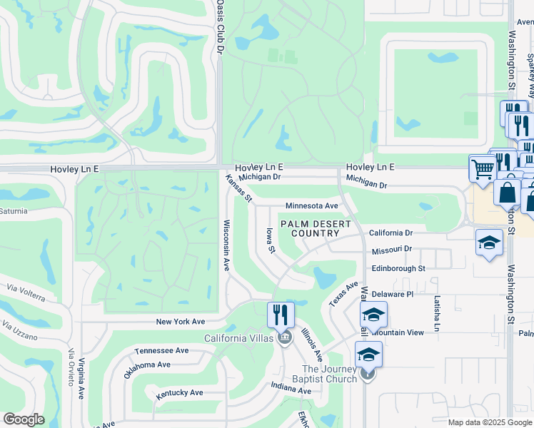 map of restaurants, bars, coffee shops, grocery stores, and more near 42420 Kansas Street in Palm Desert