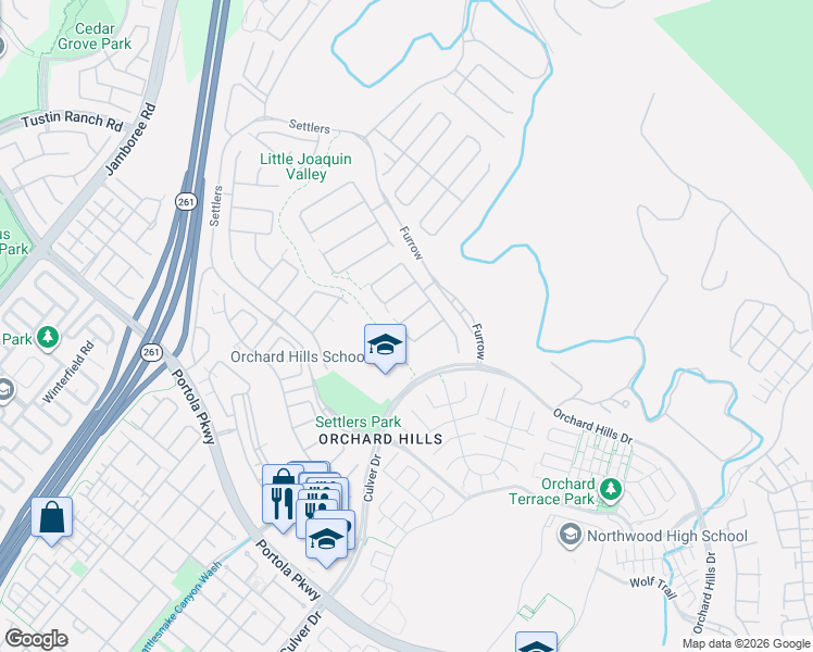 map of restaurants, bars, coffee shops, grocery stores, and more near 119 Gentle Breeze in Irvine