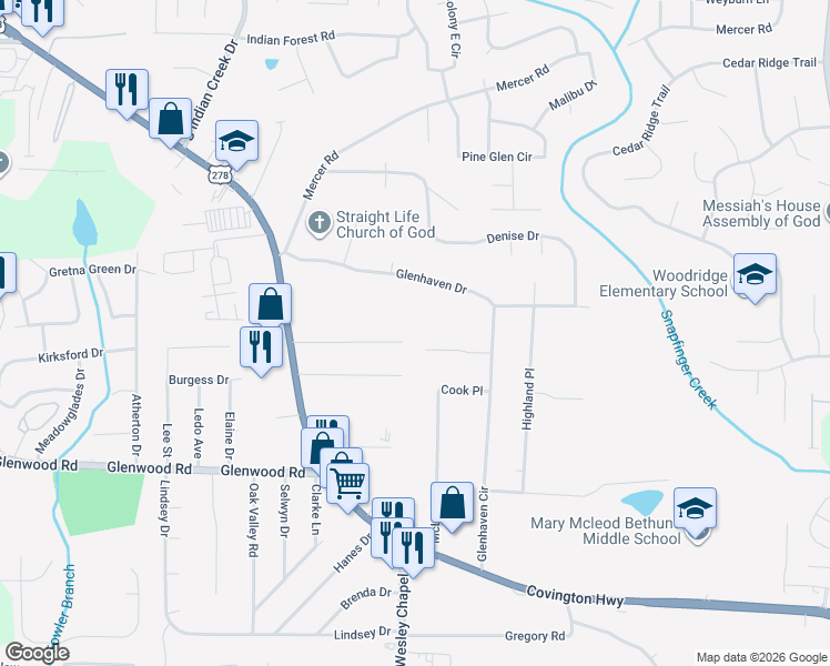 map of restaurants, bars, coffee shops, grocery stores, and more near 4312 Christine Court in Decatur