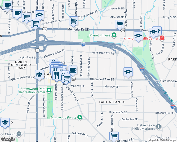 map of restaurants, bars, coffee shops, grocery stores, and more near 487 East Side Avenue Southeast in Atlanta